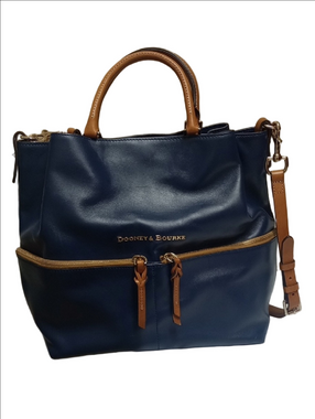 DOONEY & BOURKE NAVY BLUE LARGE LEATHER SHOULDER BAG WITH BROWN LEATHER TRIM